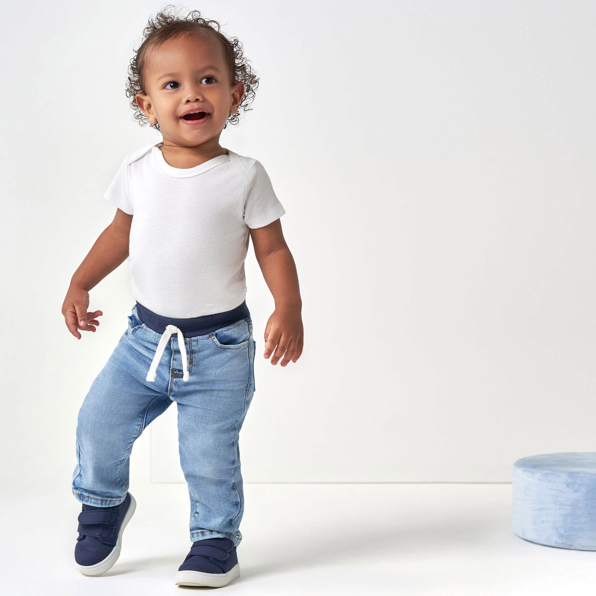 Baby Neutral Light Blue Rib Waist Skinny Jeans