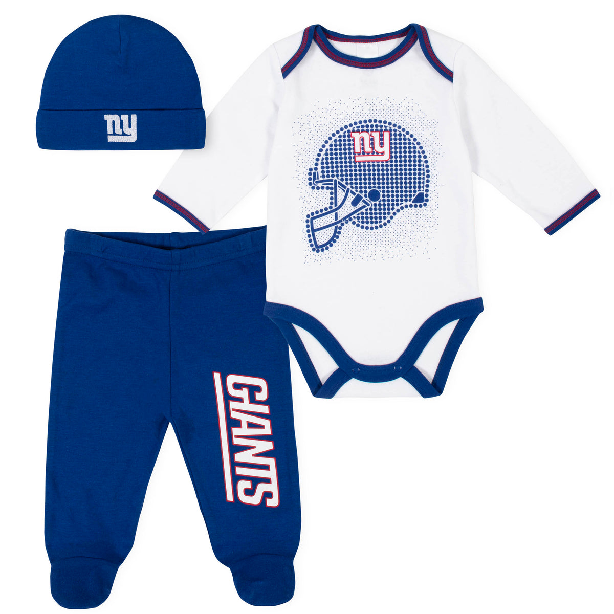 3-Piece New York Giants Bodysuit, Pant, and Cap Set