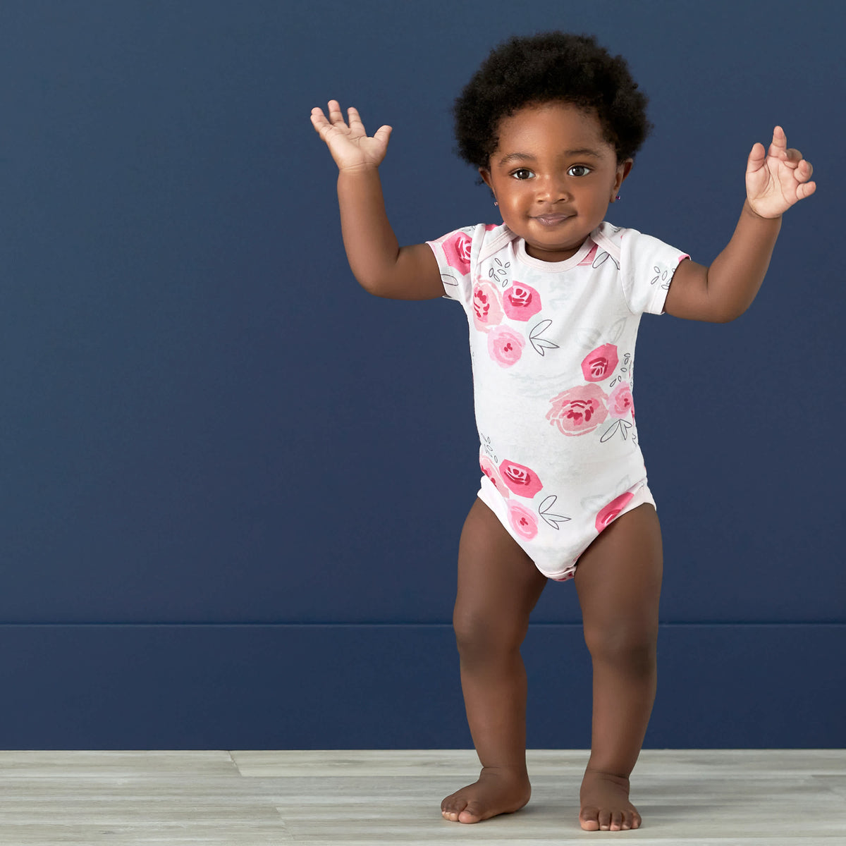 3-Pack Baby Girls Rose Floral Short Sleeve Onesies Bodysuits, view 3