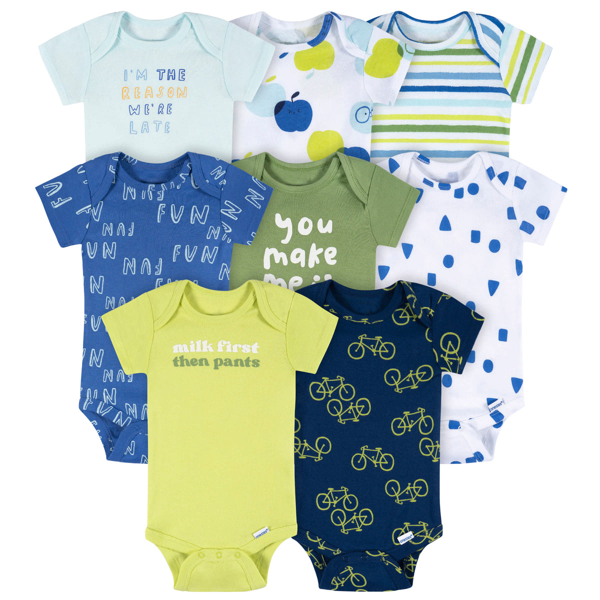 8-Pack Baby Boys Fun First Short Sleeve Onesies Bodysuits