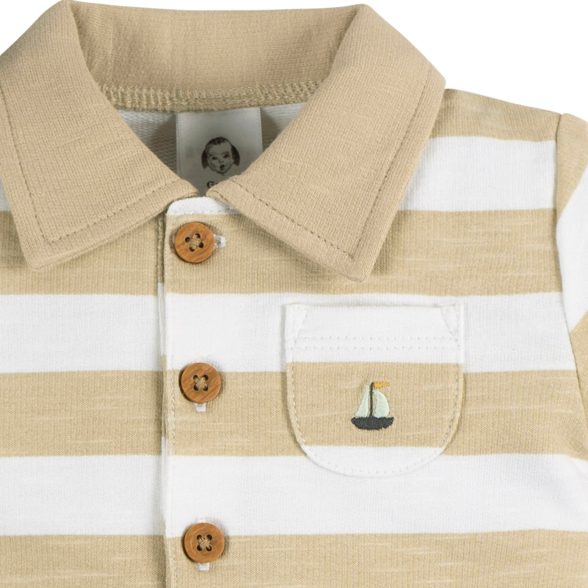 Baby Boys Sailboat Stripe Collared Romper, view 2