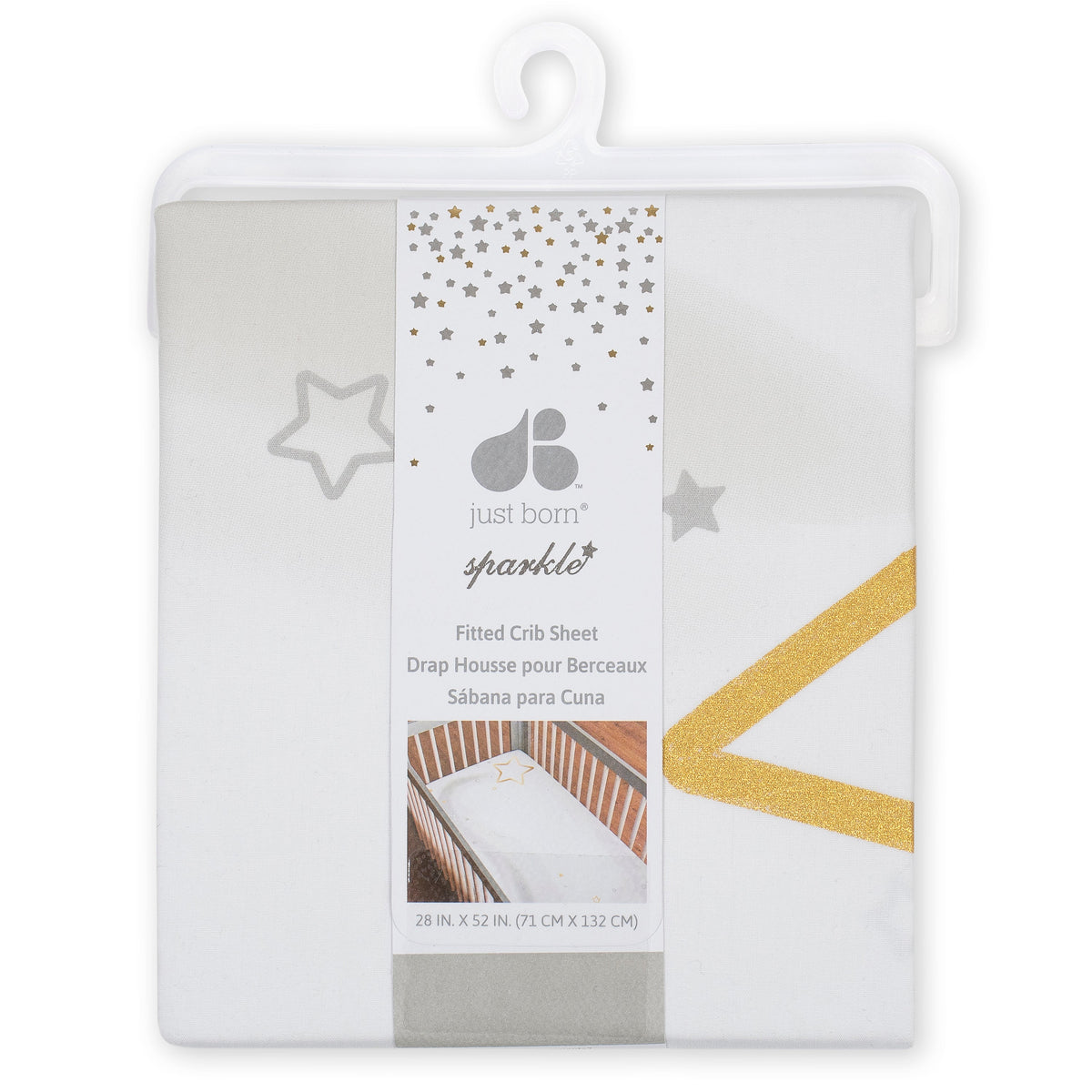 Baby Neutral Sparkle Star Fitted Crib Sheet, view 2
