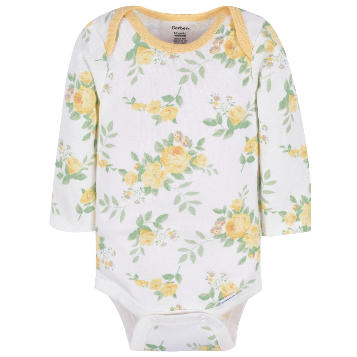 3-Pack Baby Girls Golden Flowers Long Sleeve Onesies Bodysuits, view 6