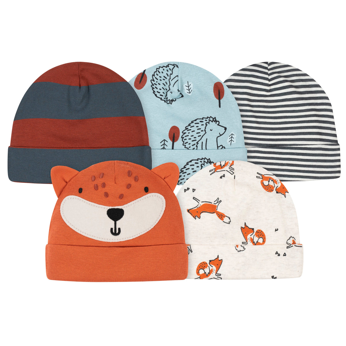 5-Pack Baby Boys Fox Caps