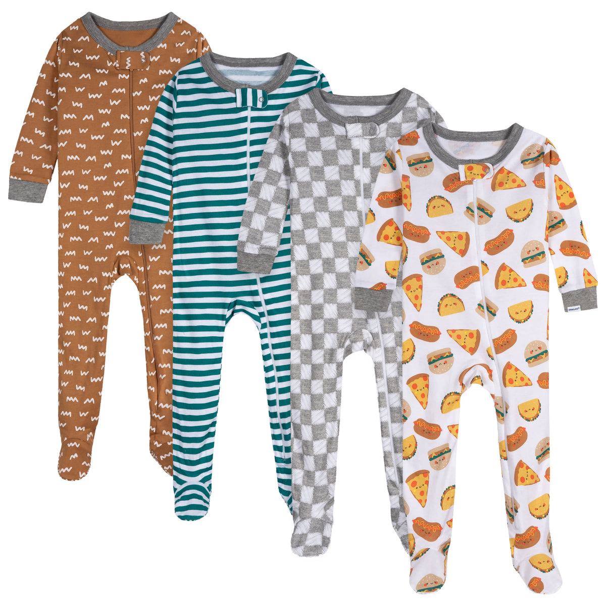 4-Pack Baby Boys Treats Footed Pajamas