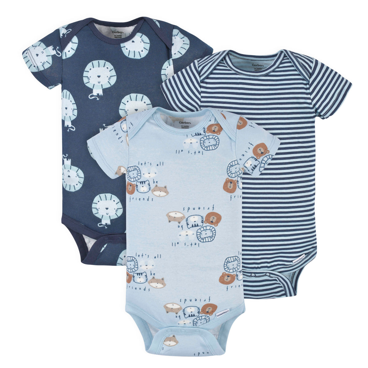3-Pack Baby Boys Lion Short Sleeve Onesies Bodysuits