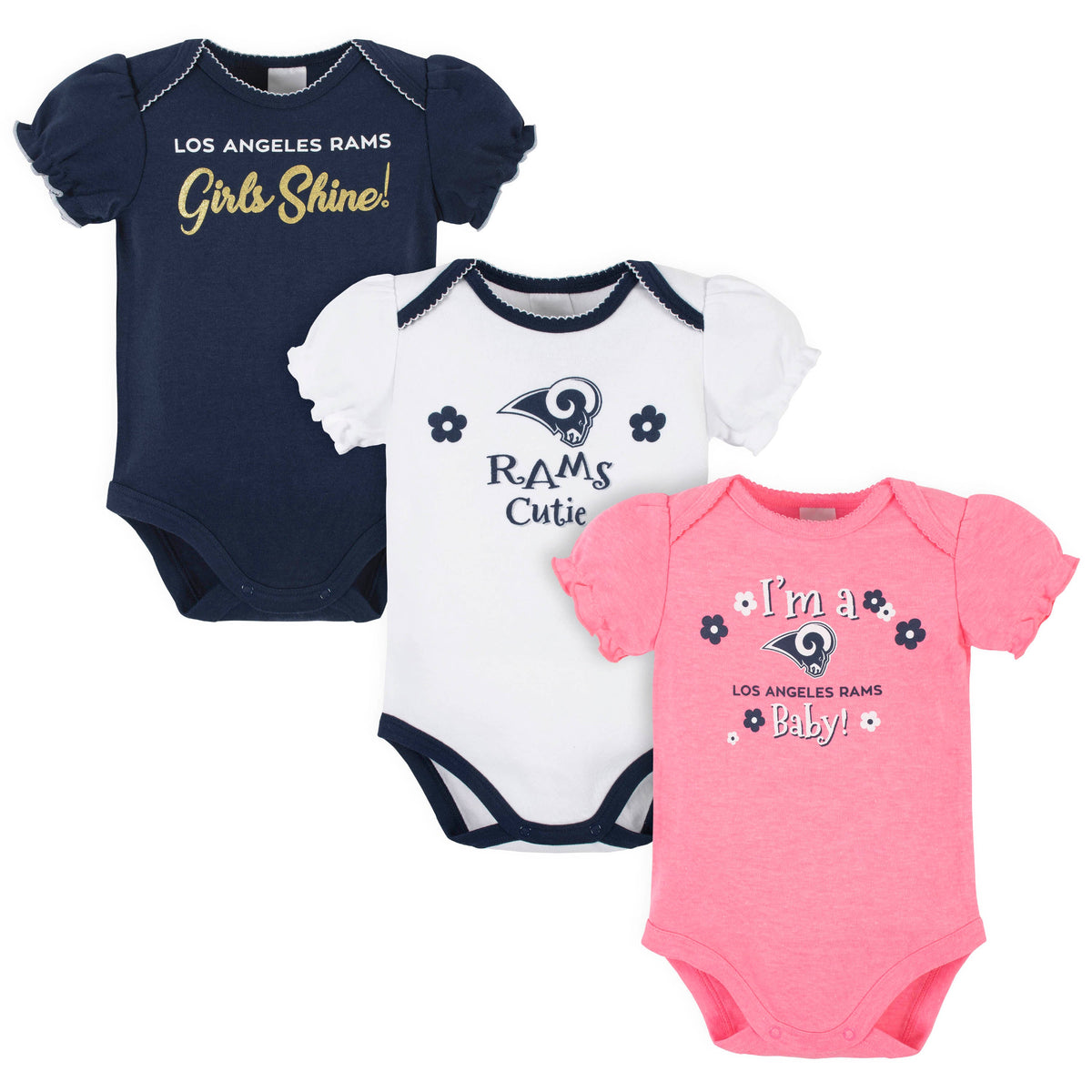 3-Pack Los Angeles Rams Short Sleeve Bodysuits