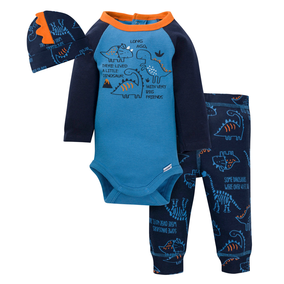 3-Piece Baby Boys Dinosaur Onesies Bodysuit, Pant, & Cap Set