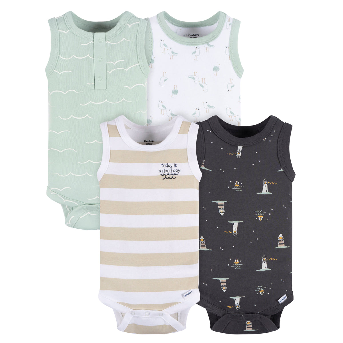 4-Pack Baby Boys Coastal Onesies Bodysuits