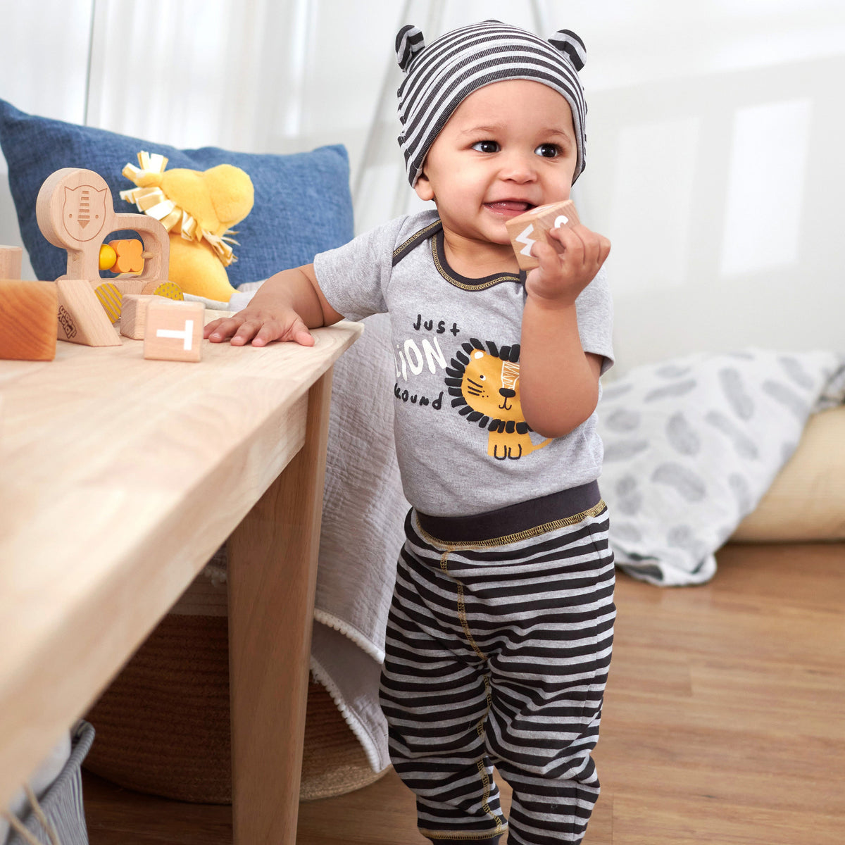 3-Piece Baby Boys Lion Bodysuit, Pant, and Cap Set, view 4