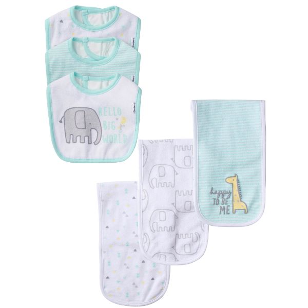 6-Piece Baby Neutral Animal Bib and Burp Cloth Set