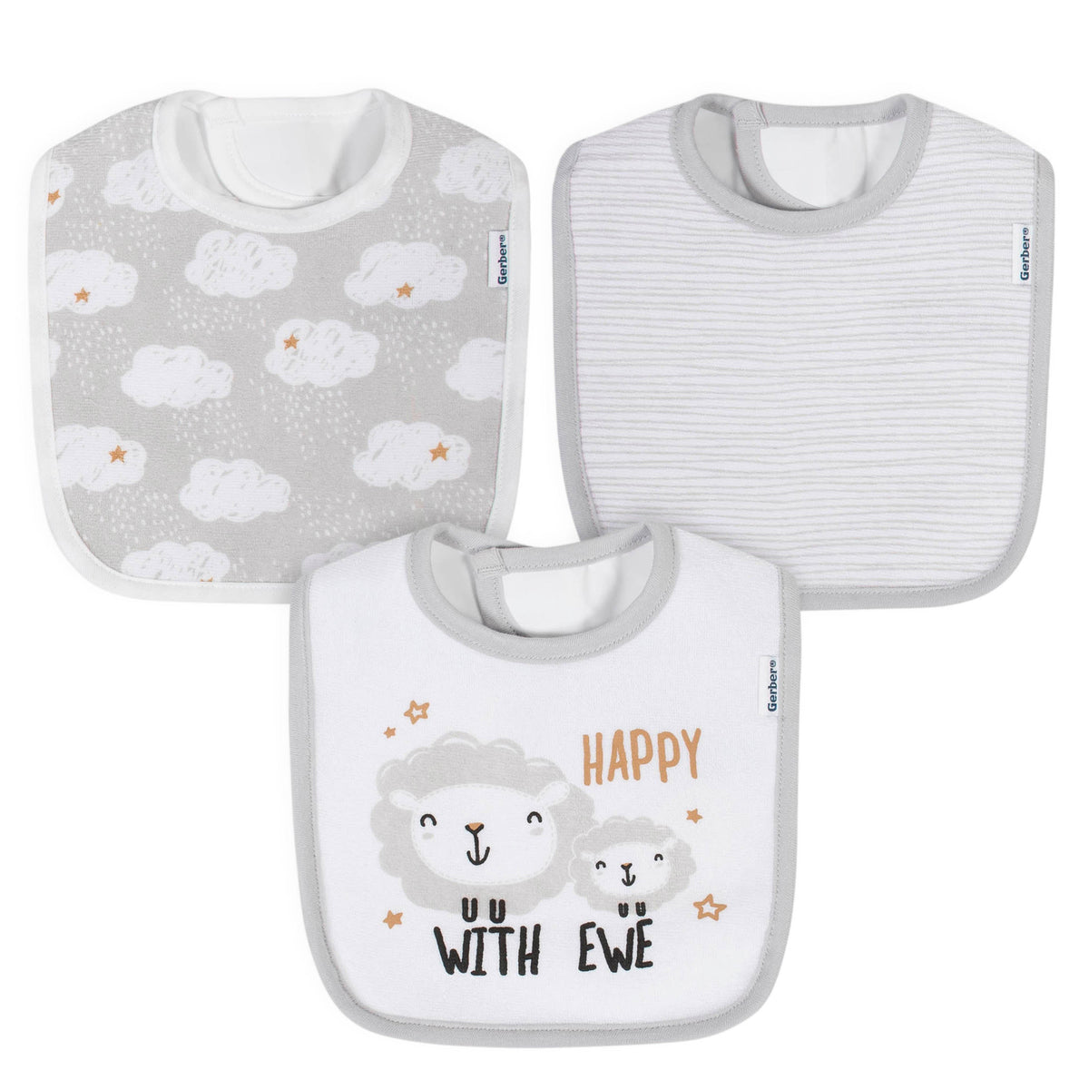 3-Pack Baby Neutral Lamb Terry Bibs