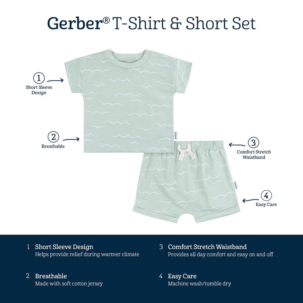 2-Piece Toddler Boys Waves Shirt & Shorts Set, view 6