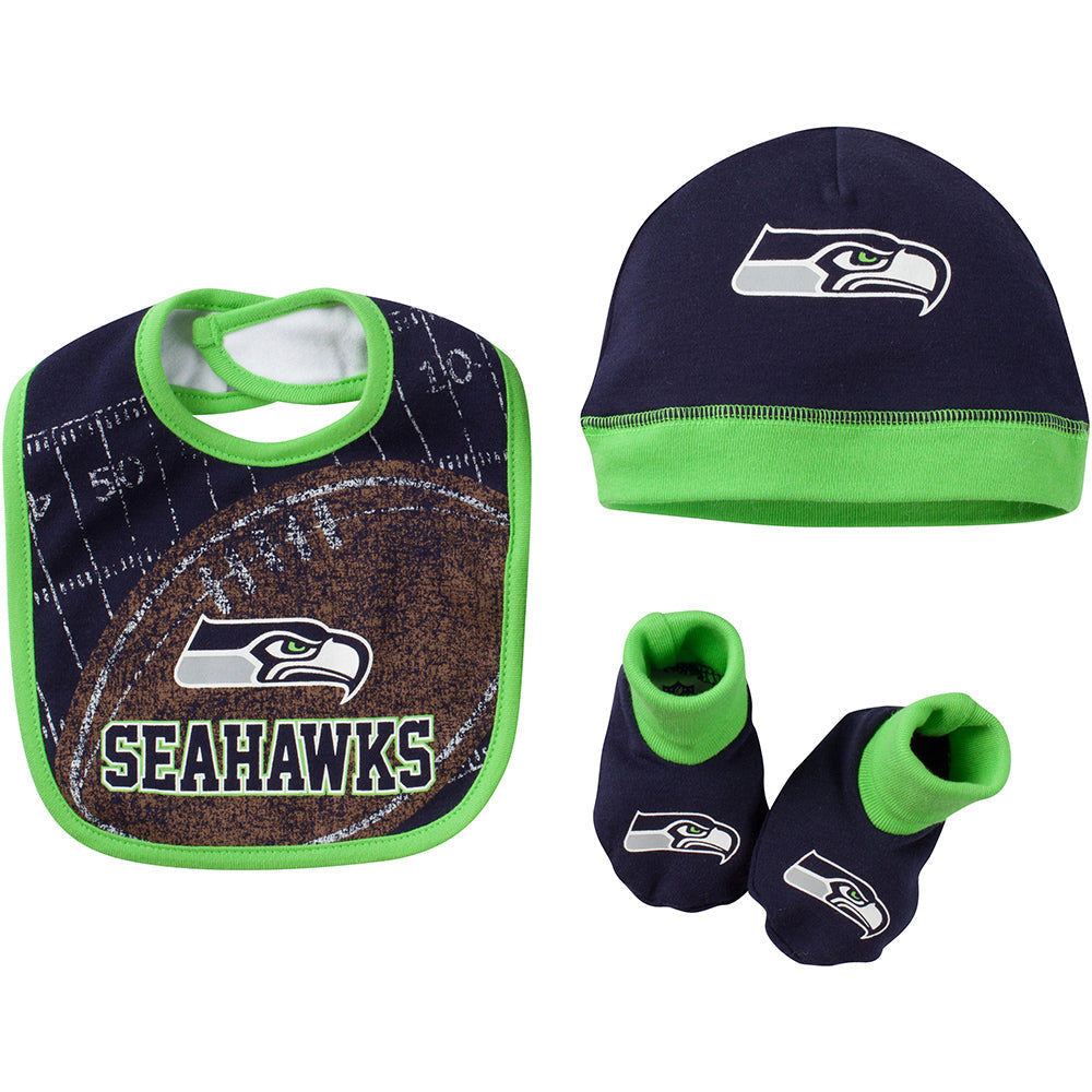 NFL 3-Piece Baby Boys Seahawks Bib, Cap and Booties Set