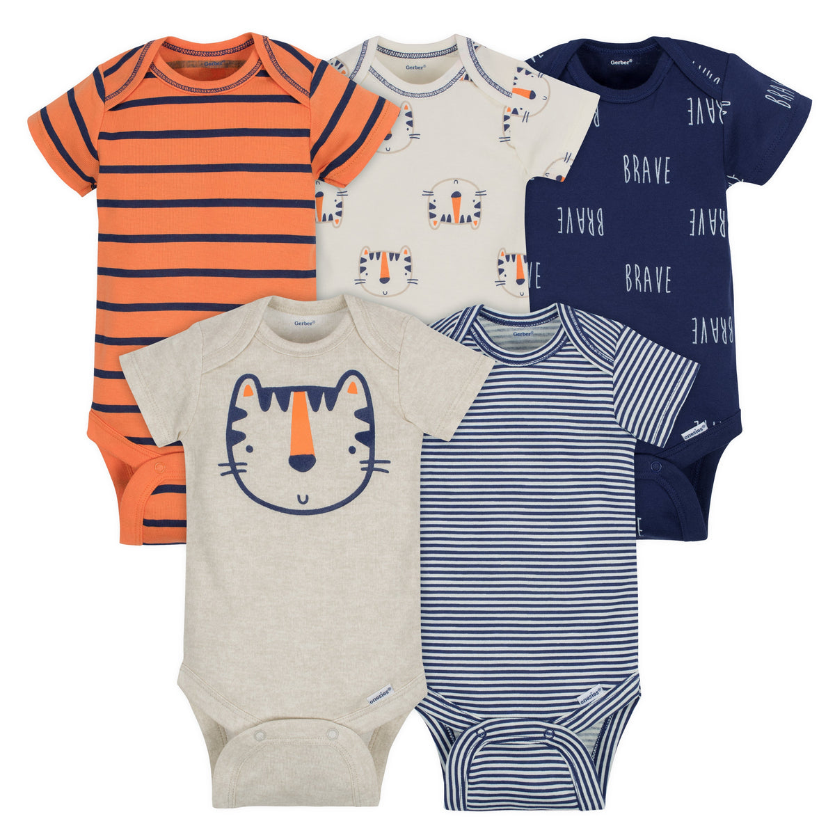 5-Pack Baby Boys Tiger Onesies