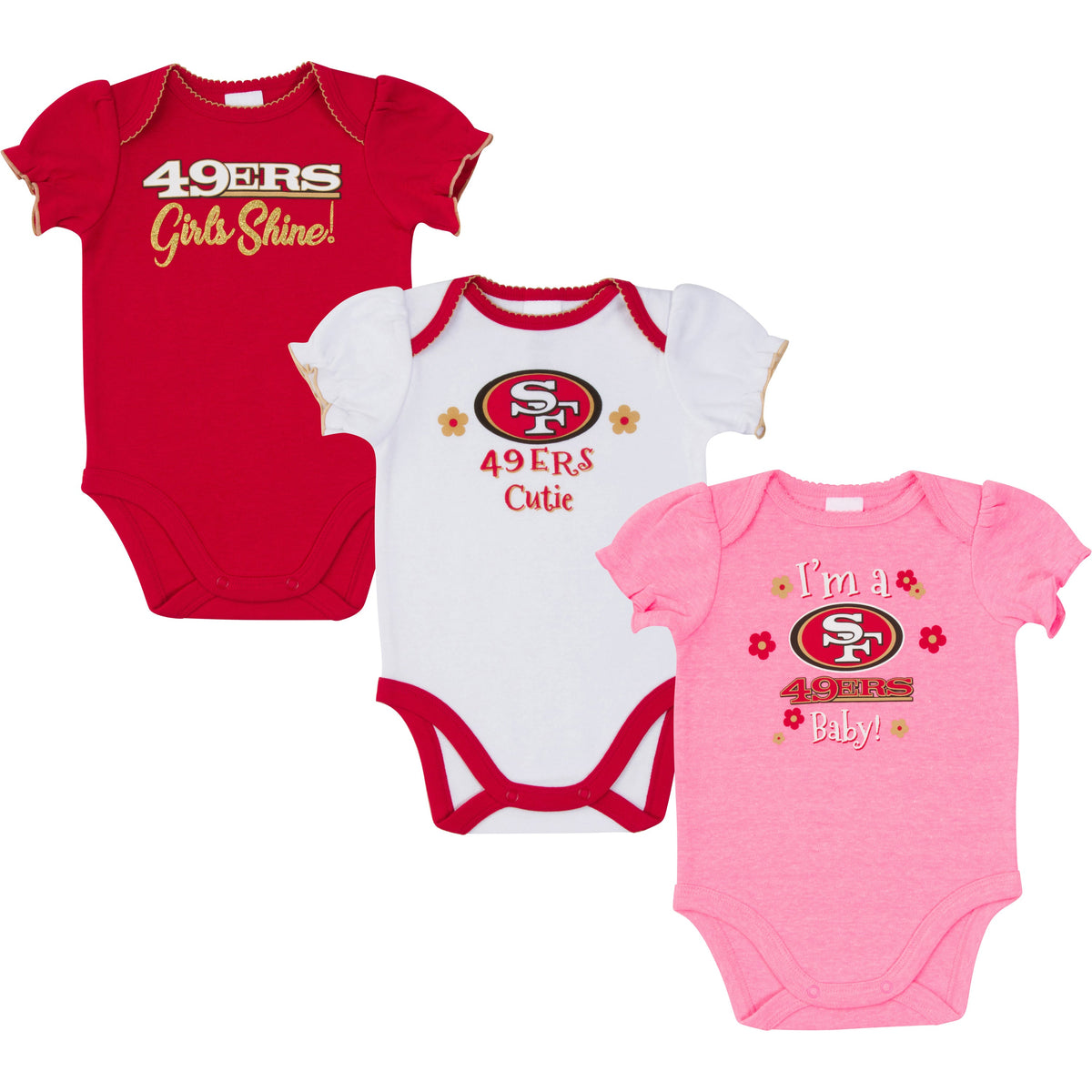 3-Pack San Francisco 49ers Short Sleeve Bodysuits