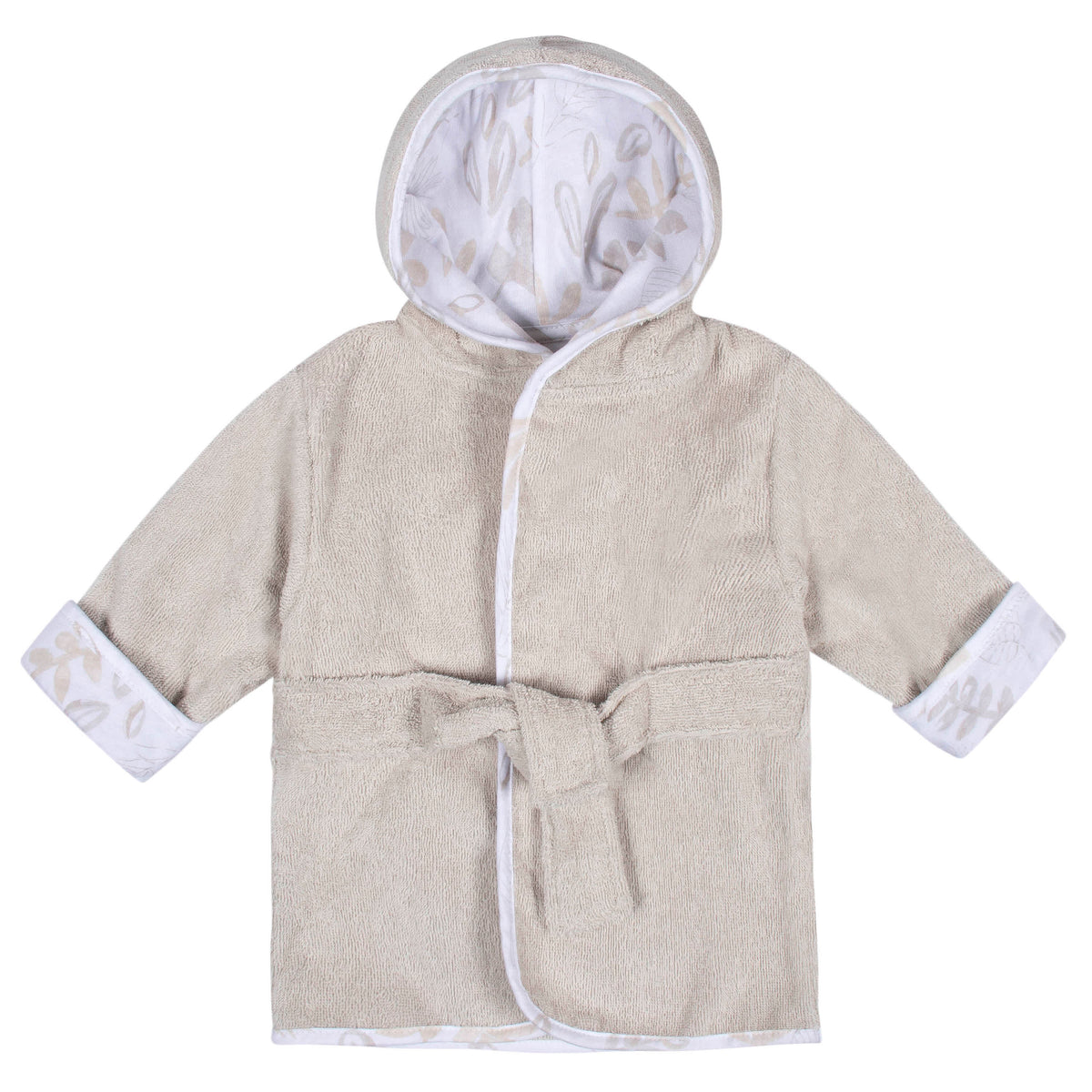 2-Piece Baby Neutral Natural Leaves Bathrobe & Booties Set, view 2