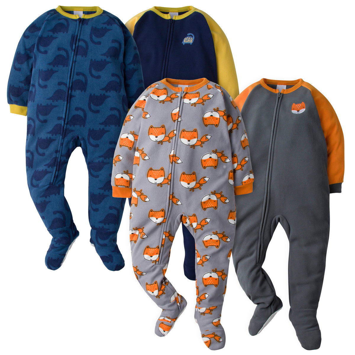 4-Pack Toddler Boys Dino & Fox Blanket Sleepers