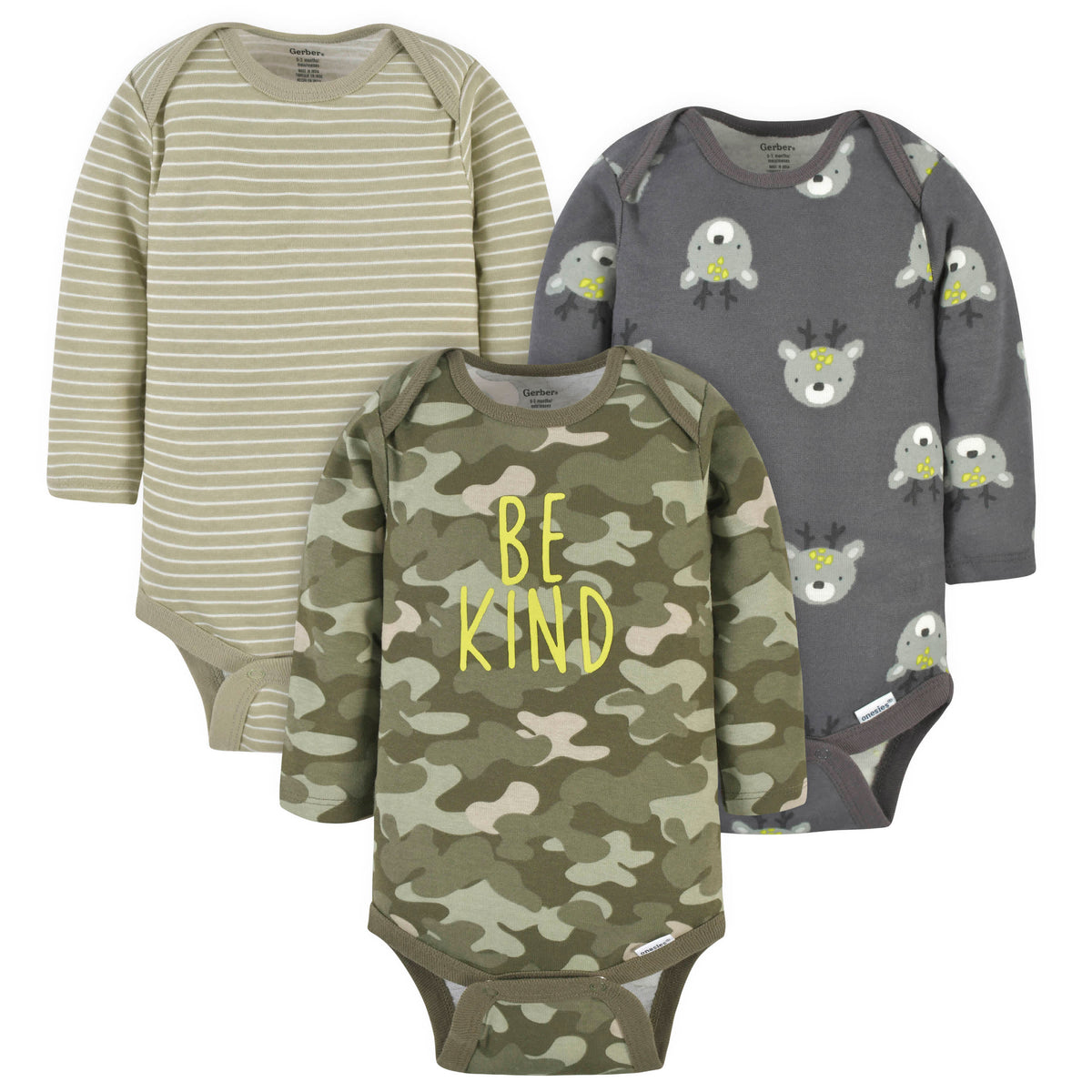 3-Pack Baby Boys Deer Long Sleeve Onesies Bodysuits