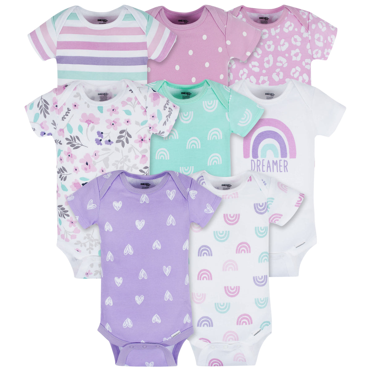 8-Pack Baby Girls Rainbow Floral Short Sleeve Onesies Bodysuits