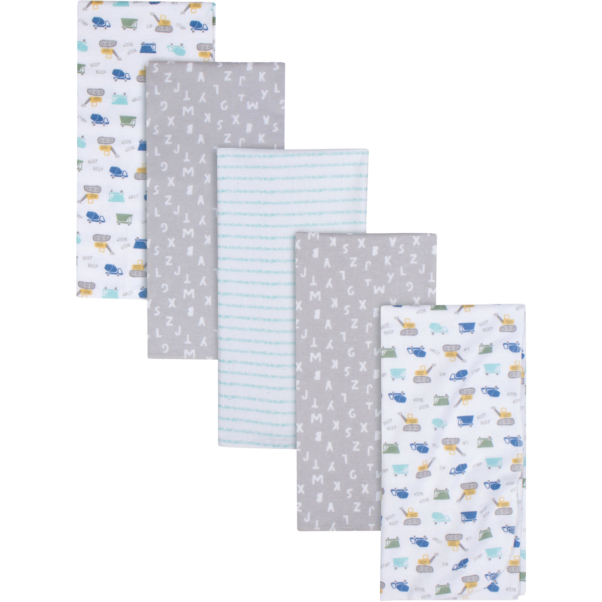 5-Pack Baby Boys Trucks Flannel Receiving Blankets