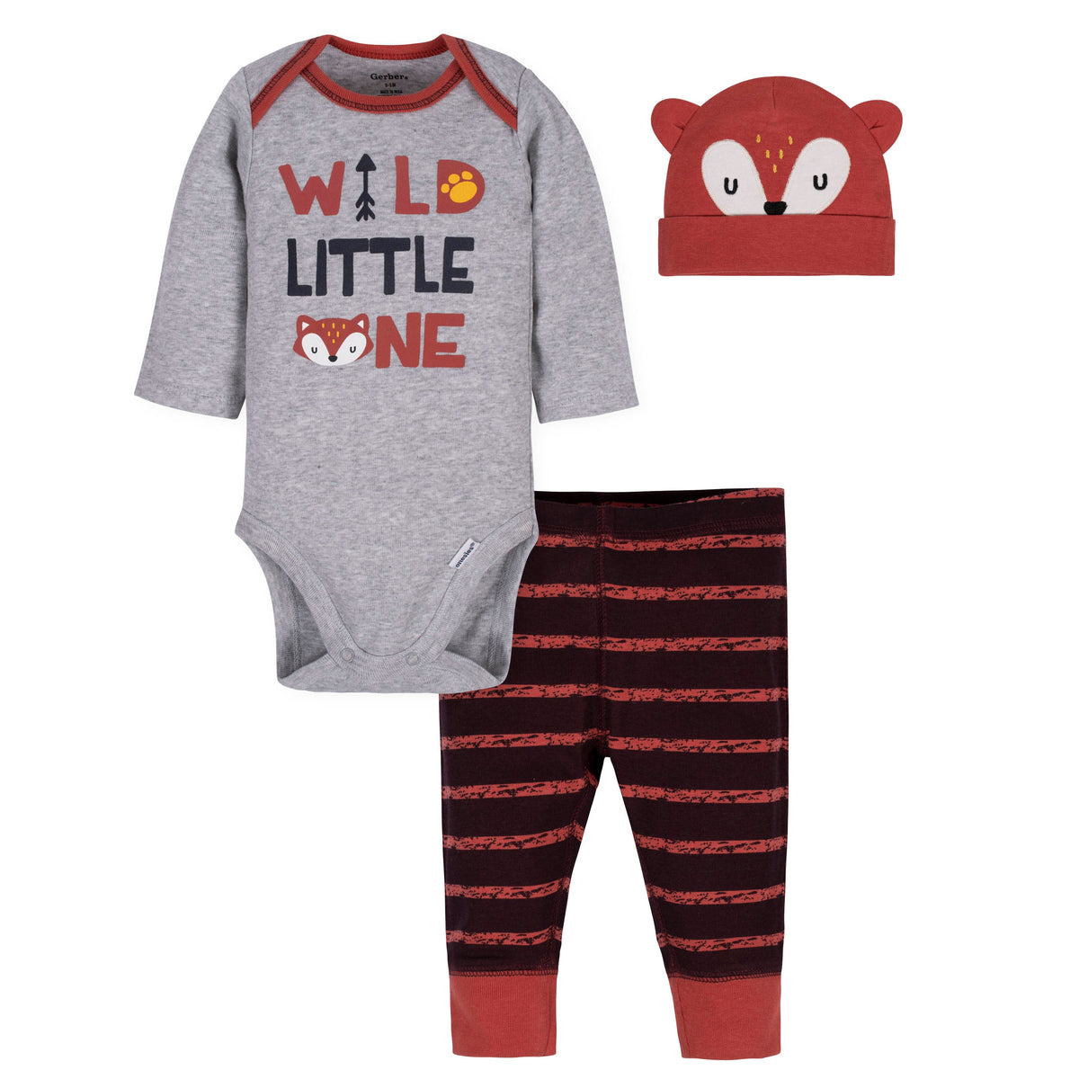 3-Piece Baby Boys Fox Bodysuit, Pant, & Cap Set
