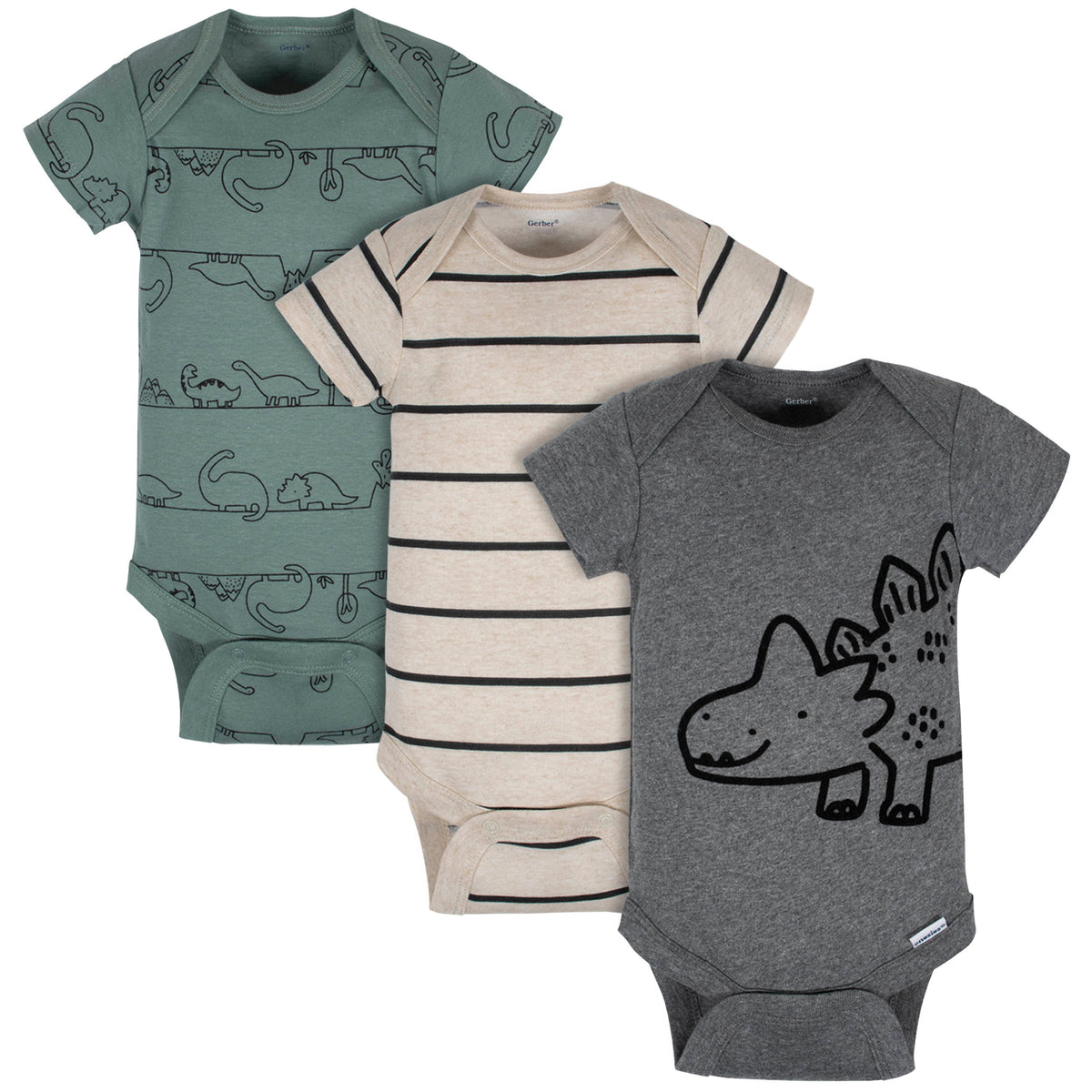 3-Pack Baby Boys Dinosaur Short Sleeve Onesies Brand Bodysuits