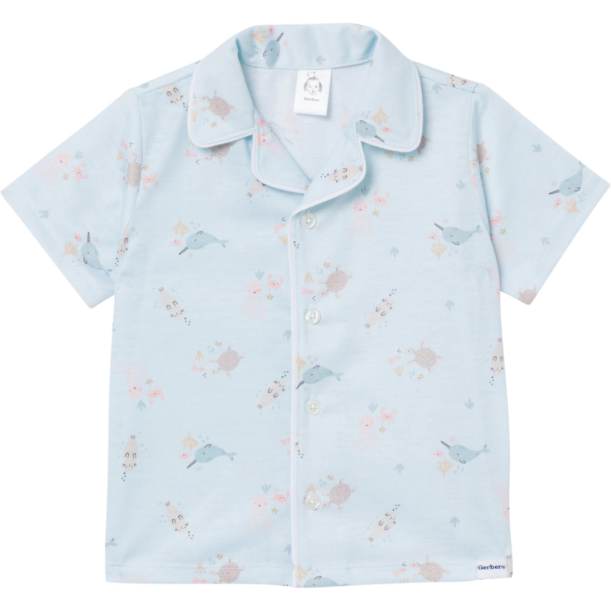 2-Piece Infant & Toddler Girls Sea Button Up Pajama Shorts Set, view 2