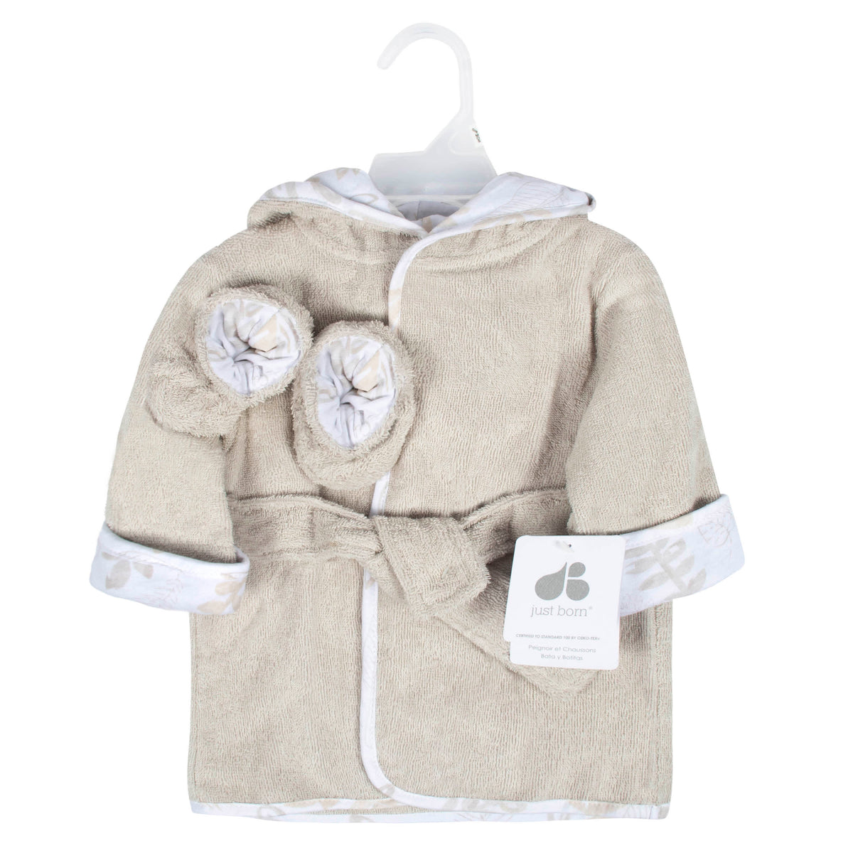 2-Piece Baby Neutral Natural Leaves Bathrobe & Booties Set, view 4