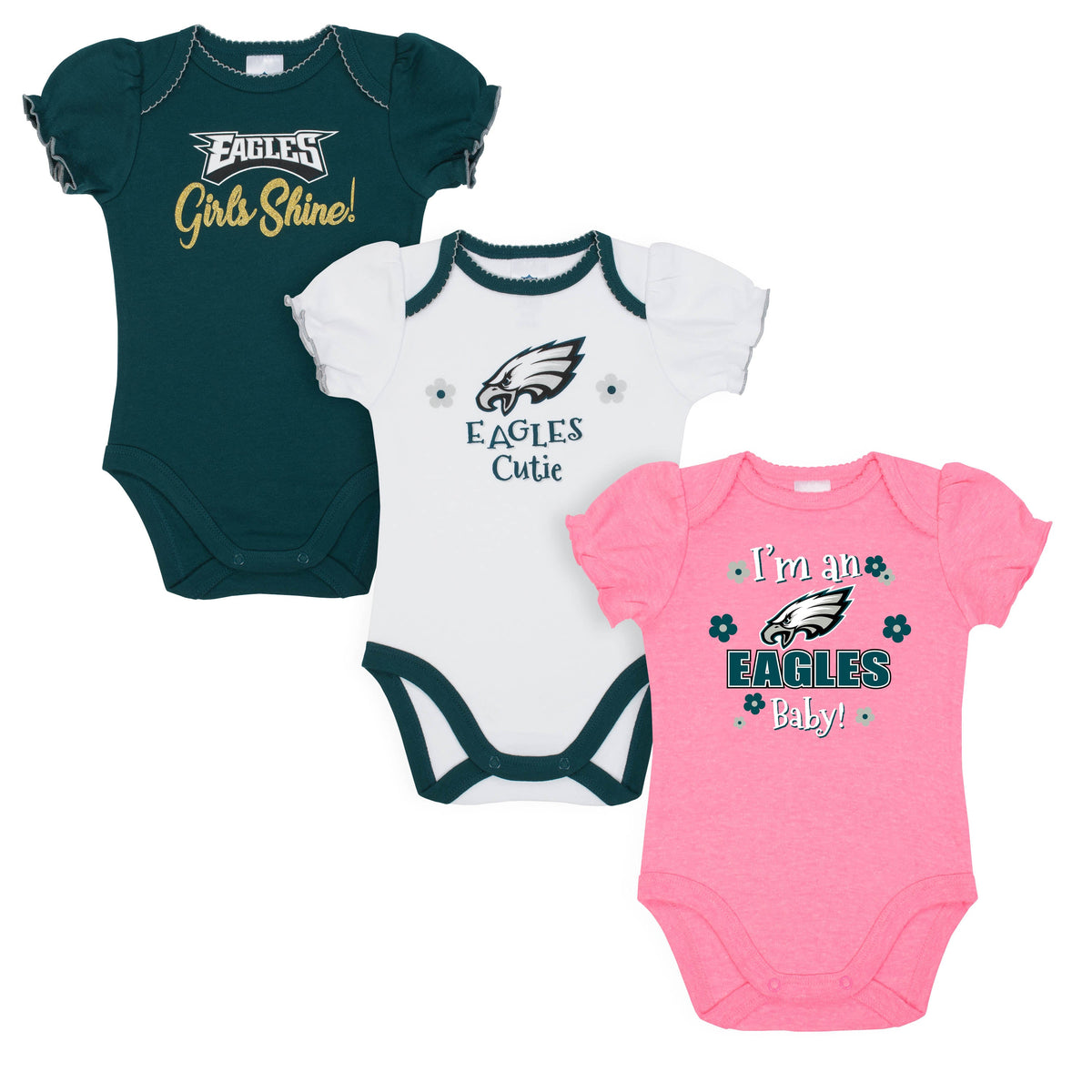 3-Pack Philadelphia Eagles Short Sleeve Bodysuits