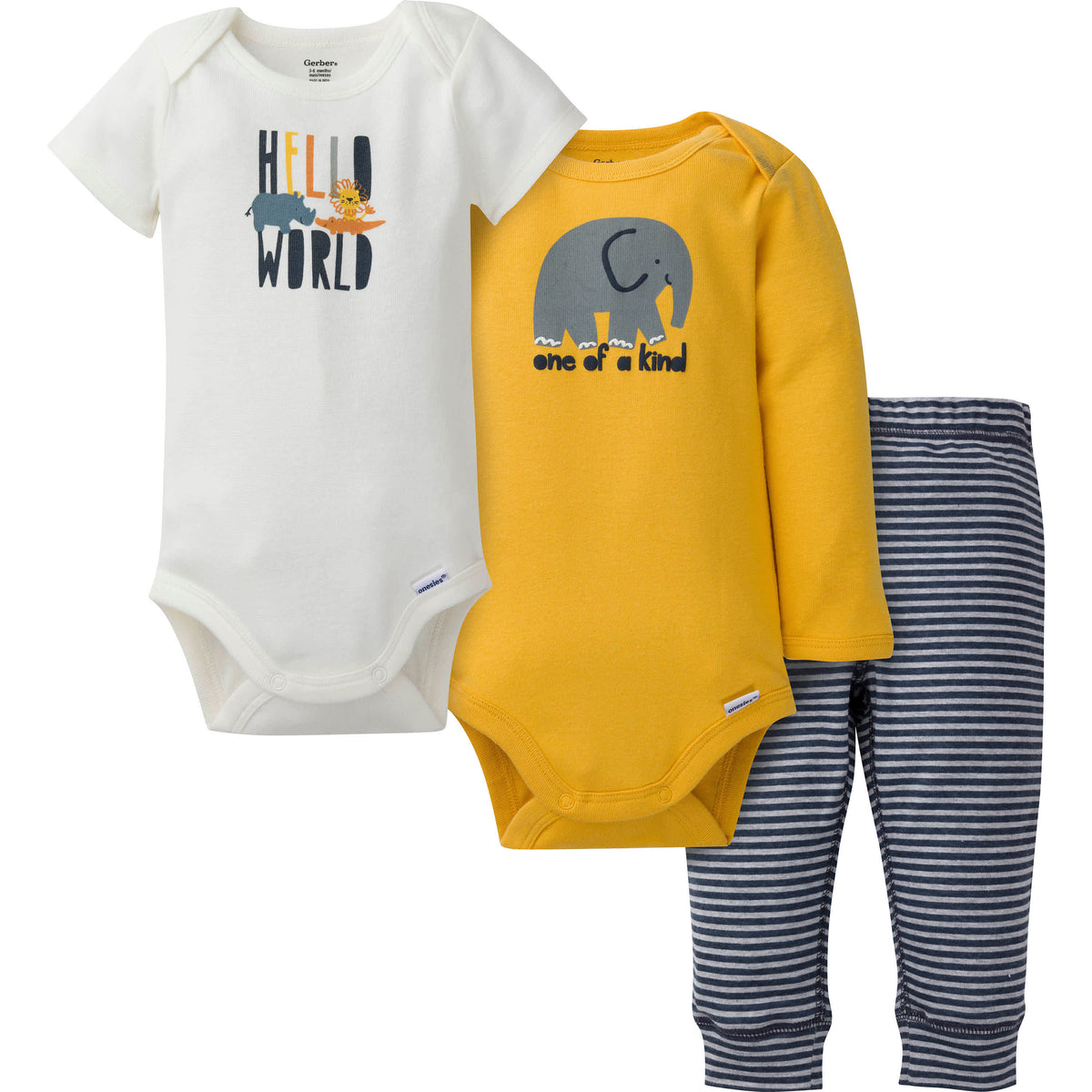 3-Piece Baby Boys Hello World Onesies Bodysuits & Pants Set