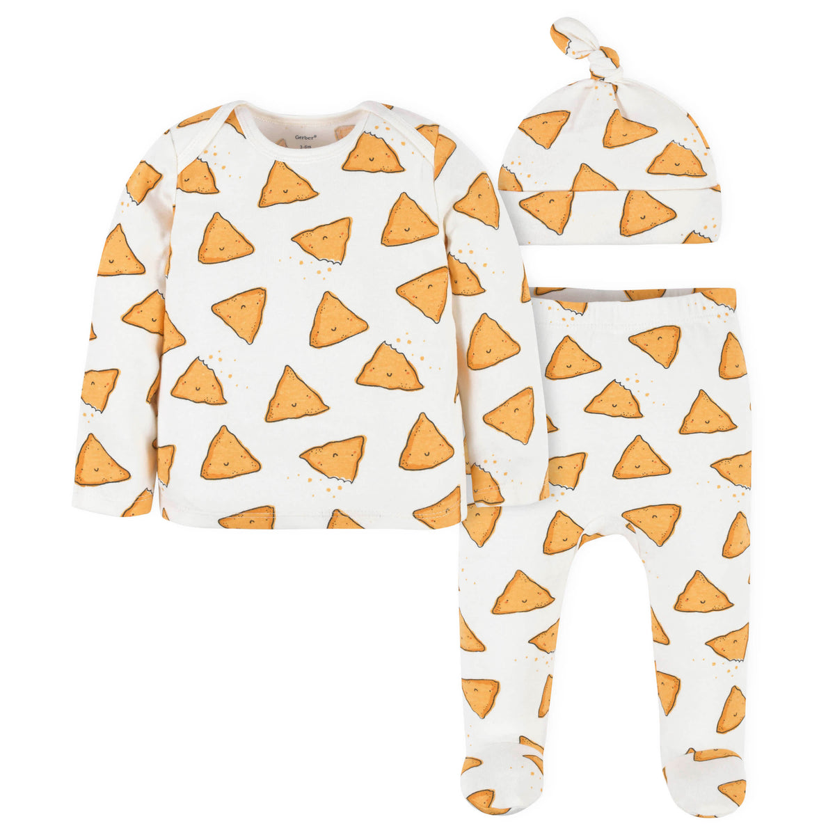 3-Piece Baby Neutral Avocado Long Sleeve Shirt, Footed Pant, & Cap Set