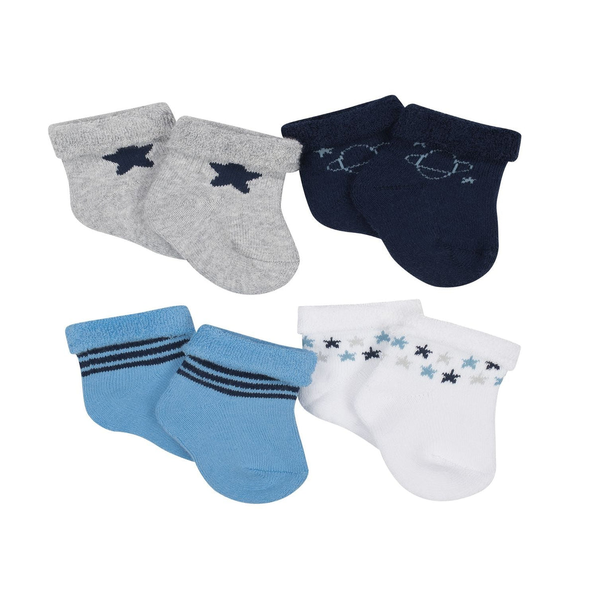Newborn Baby Boy Cotton Blend Wiggle Proof Bootie Socks, 4-pack