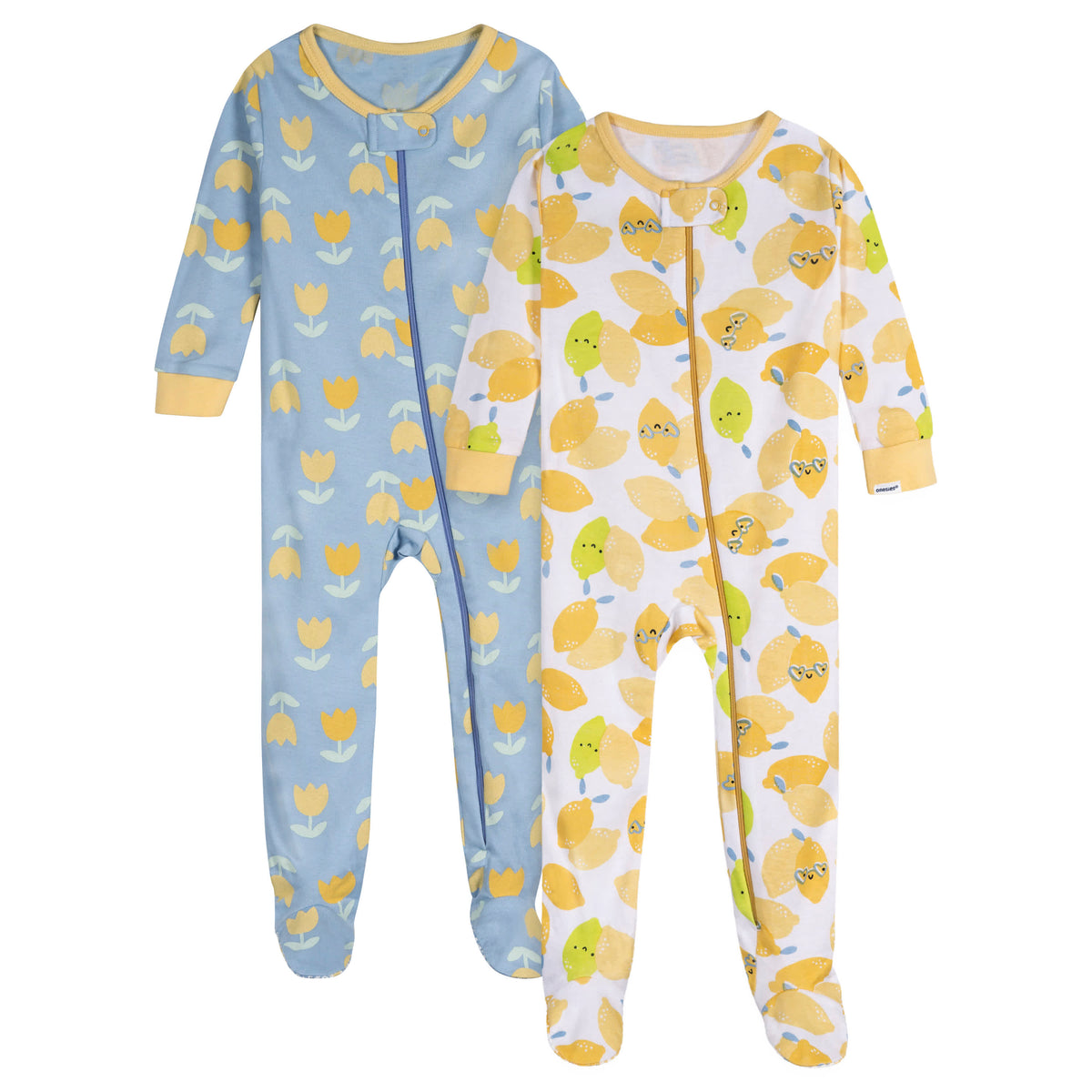 2-Pack Baby Girls Lemons Footed Pajamas