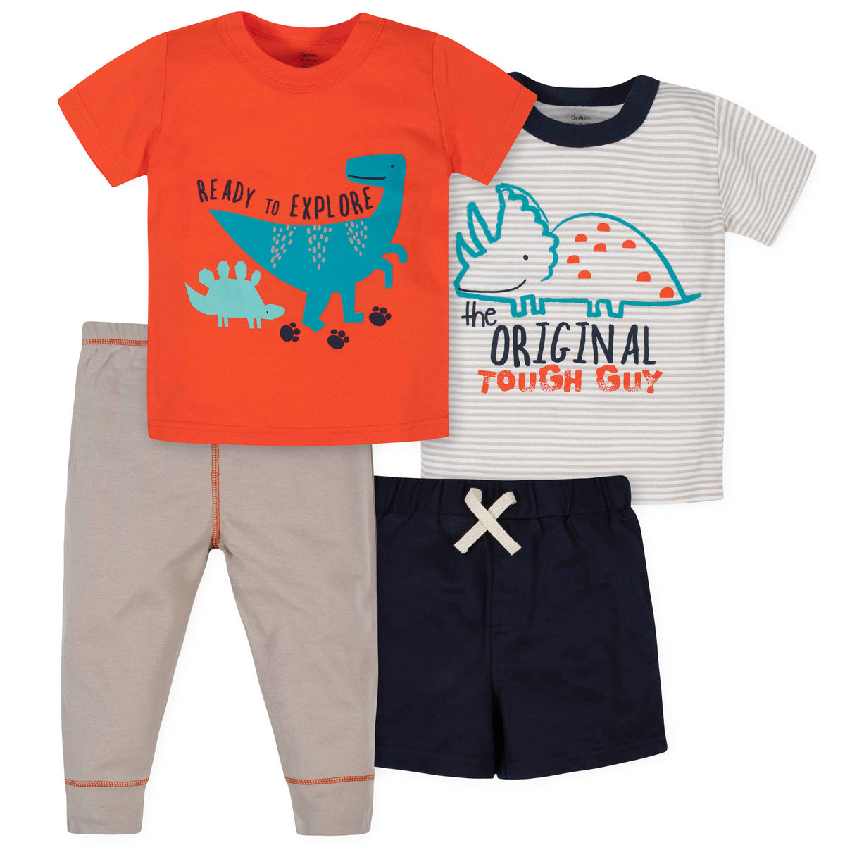 4-Piece Boys Dinosaurs Short, Shirts and Active Pant Set