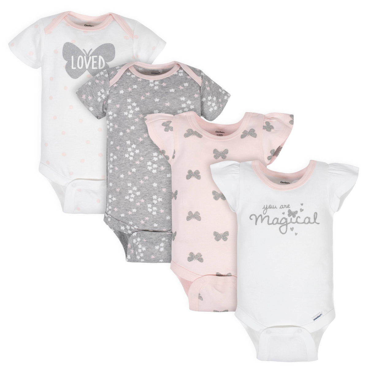 4-Pack Baby Girls Butterfly Onesies Bodysuits