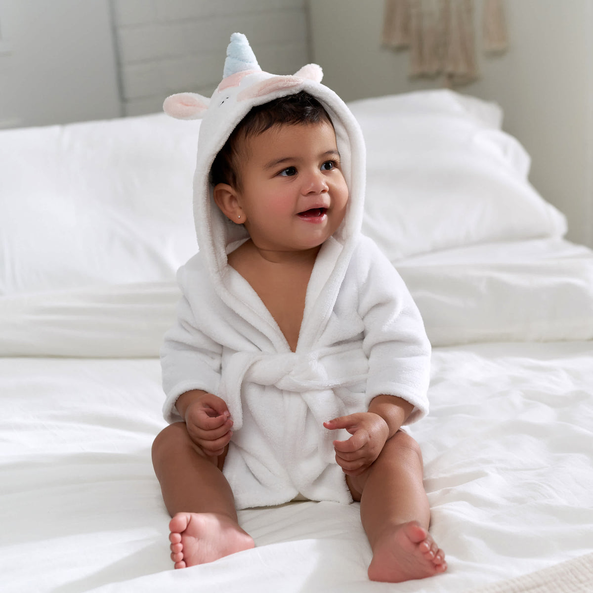 Baby Girls White Unicorn Robe, view 2