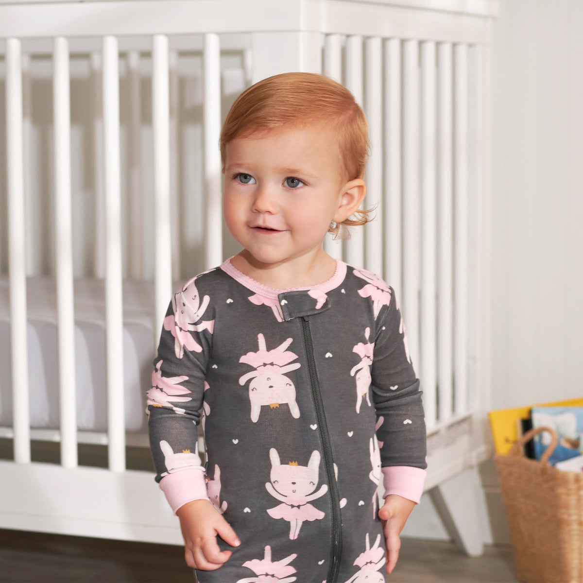 2-Pack Girls Bunny Snug Fit Footed Cotton Pajamas, view 3