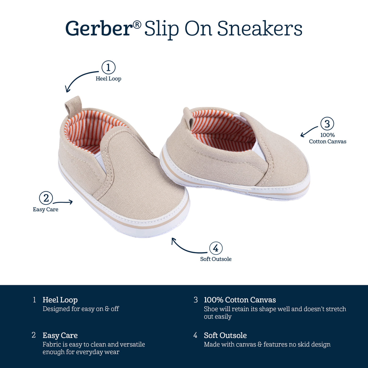 Baby Boys Khaki Slip-On Sneaker, view 5