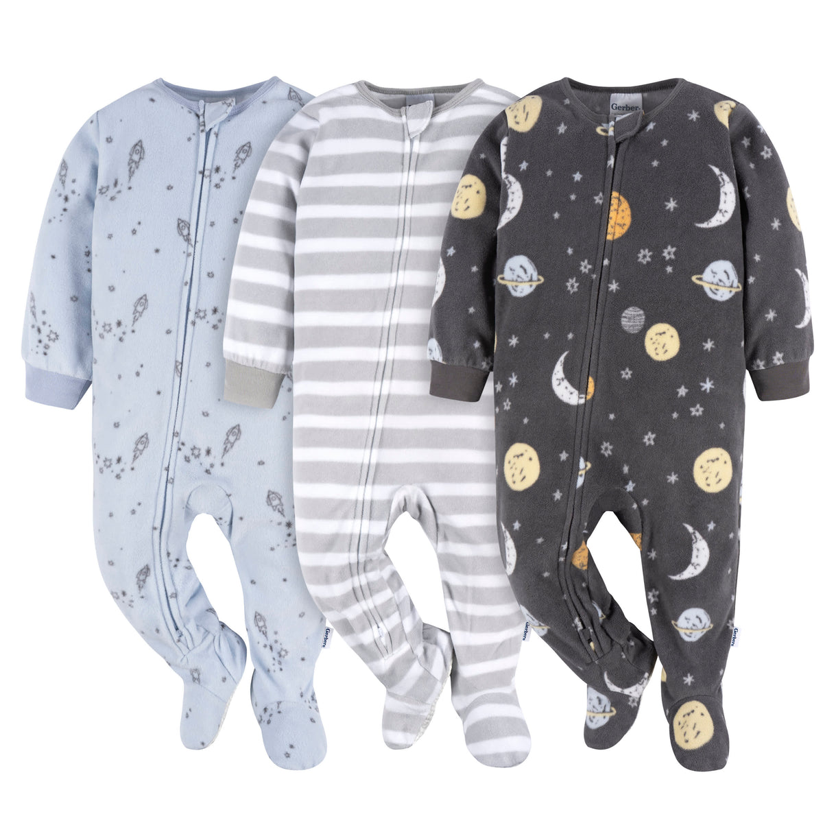 3-Pack Baby & Toddler Boys Space Fleece Pajamas