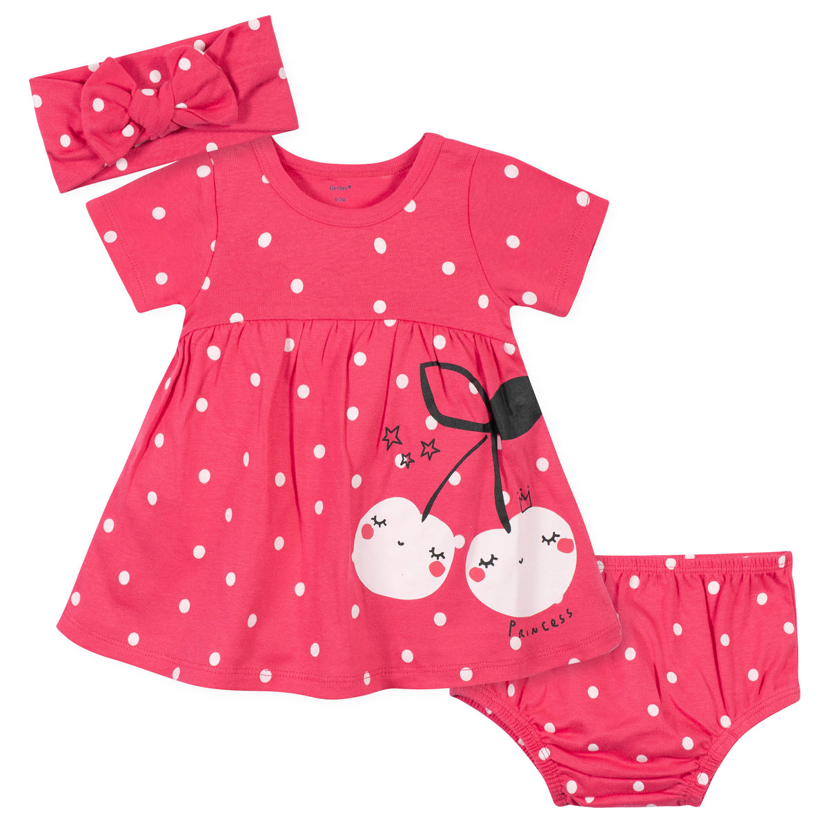 3-Piece Girls Cherry Dots Dress Set