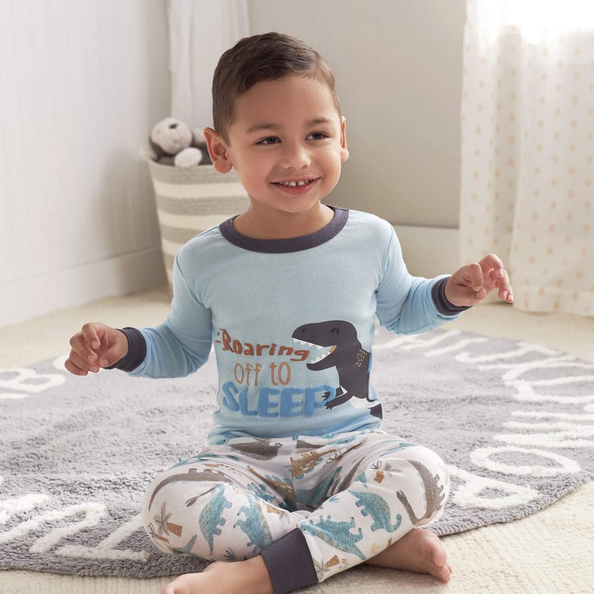 4-Piece Infant & Toddler Boys Dino Blues Snug Fit Cotton Pajamas, view 3