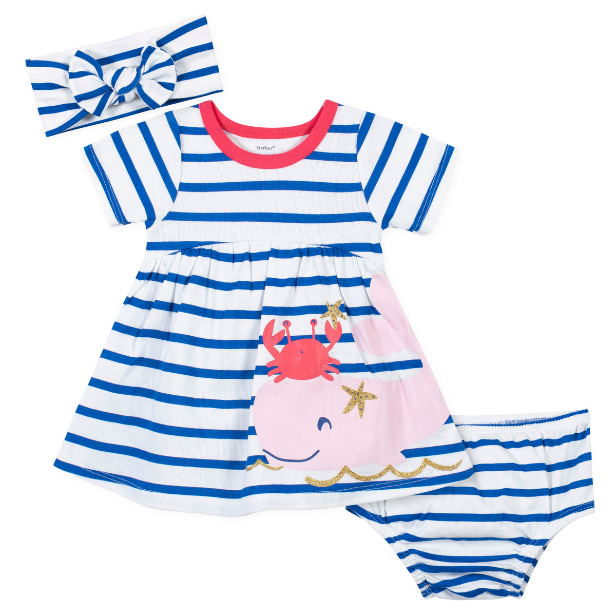 3-Piece Girls Whale Dress Set
