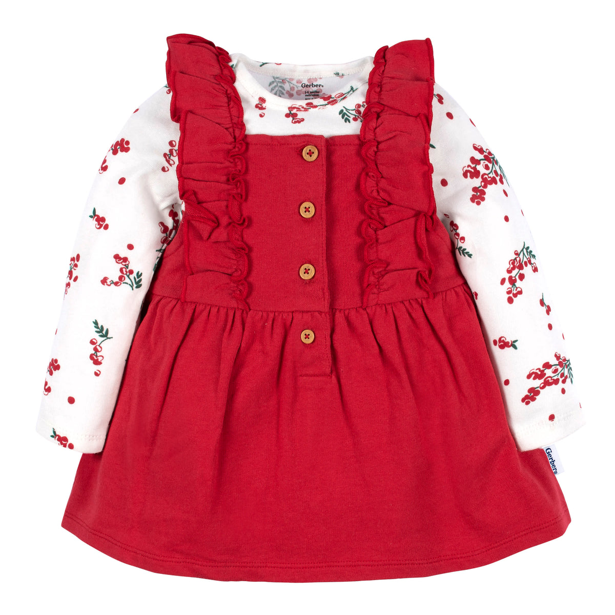 2-Piece Baby Girls Red Holly Berries Jumper & Bodysuit Set, view 1