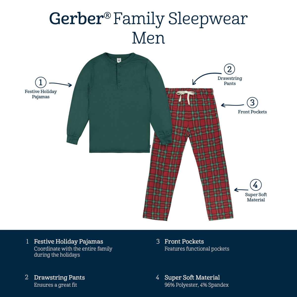2-Piece Men's Stewart Plaid Pajama Set, view 9