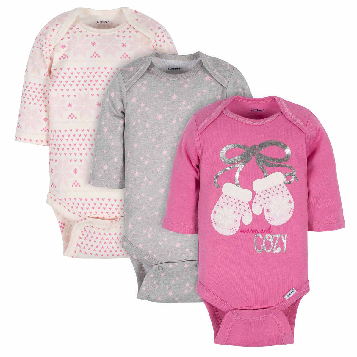 3-Pack Baby Girls Cozy Winter Long Sleeve Onesies Bodysuits