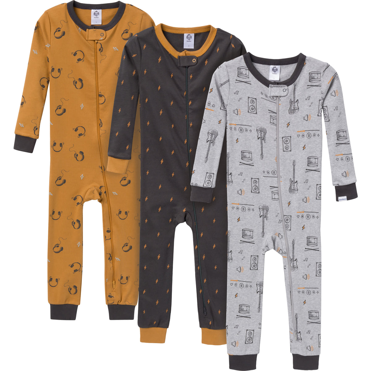 3-Pack Baby & Toddler Boys Music Snug-Fitting Footless Pajamas
