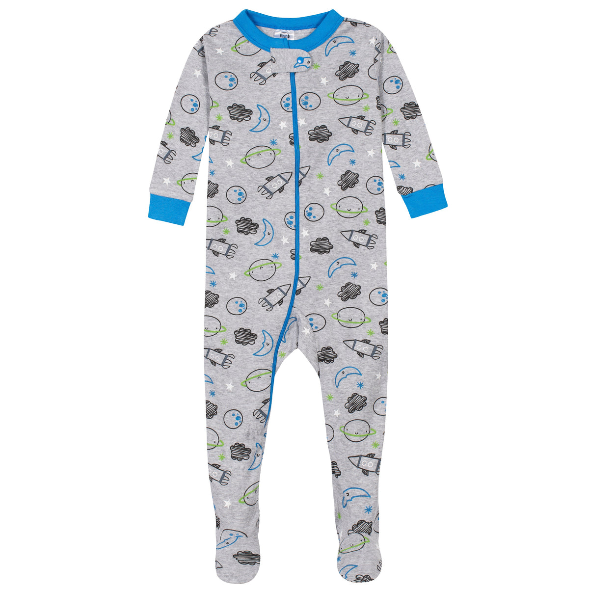 2-Pack Boys Space Snug Fit Footed Cotton Pajamas, view 2