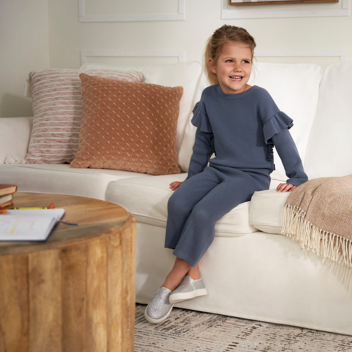 2-Piece Infant and Toddler Girls Teal Sweater Knit Set, view 2