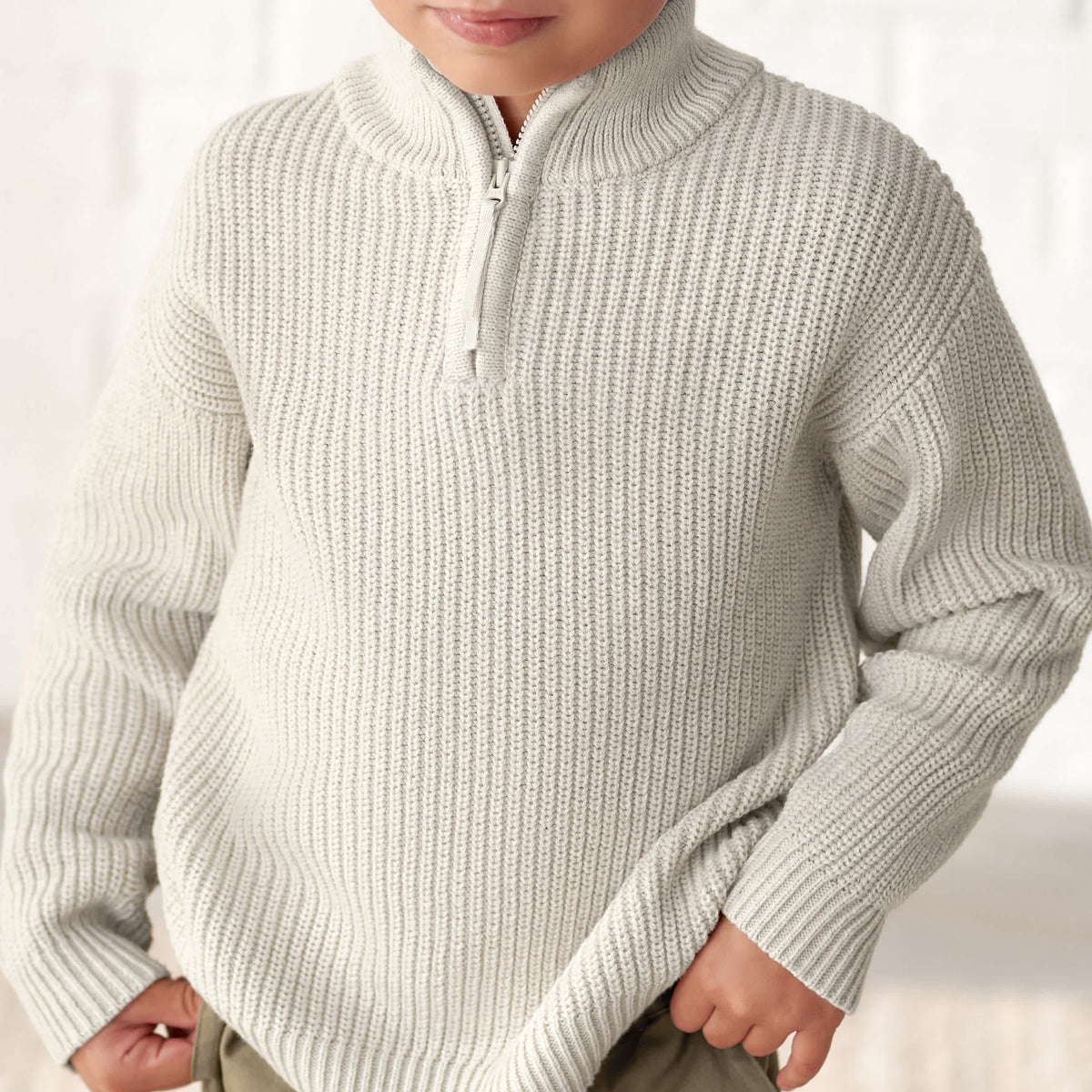 Infant & Toddler Boys Oatmeal Heather Zip Front Sweater, view 3